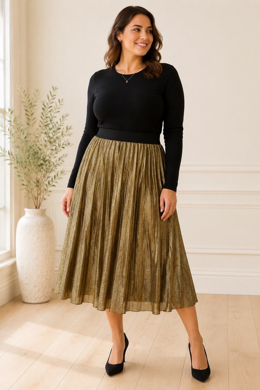 Time and Tru Metallic Gold Midi Skirt Size Large 12–14 NWT